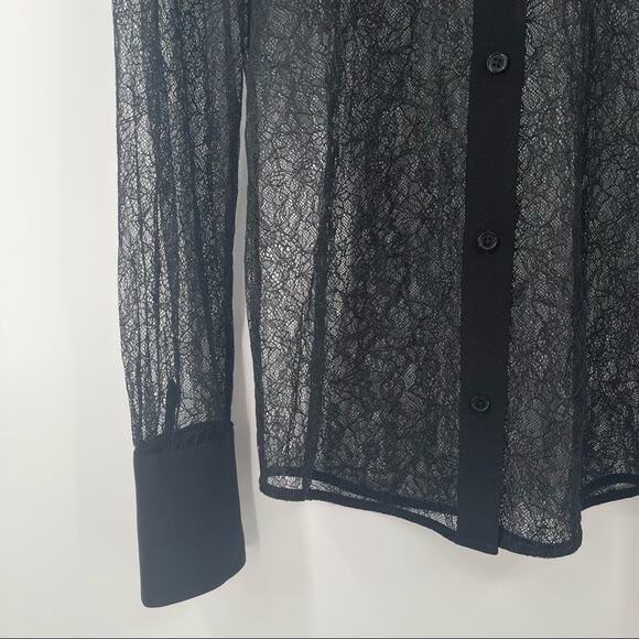 EQUIPMENT Black Lace Button Down Blouse Sexy Lolita Cocktail Sheer SZ Small NWT - Picture 8 of 14